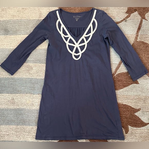 Lilly Pulitzer 3/4 Sleeve Blair Jersey Shift Dress w Soutache Appliqué - Picture 3 of 10